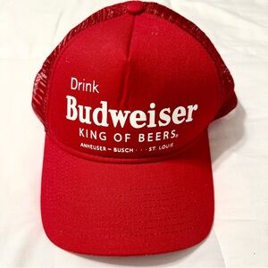 Budweiser King Of Beers Red and White Trucker Hat • Like New